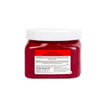 A jar of Glowing body scrub in a deep berry red shade, featuring a white lid and a white label with red and black text, shown against a plain white background.