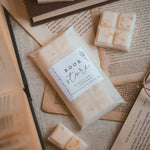 Wax Melts Snap Bar with 'Book Store' label on an open book