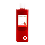A 300 ml bottle of Sunday Rain Bubble Bath in Pomegranate + Fig scent, filled with vibrant red liquid and featuring a white cap and label, set against a plain white background.