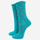 Aqua Blue Glitter Socks with Stars