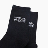 Witch Please Black Cotton Glitter Socks